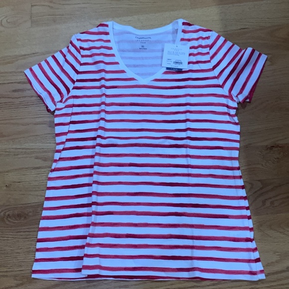 Croft & Barrow classic tee v- neck red on white striped NWT - Picture 3 of 5